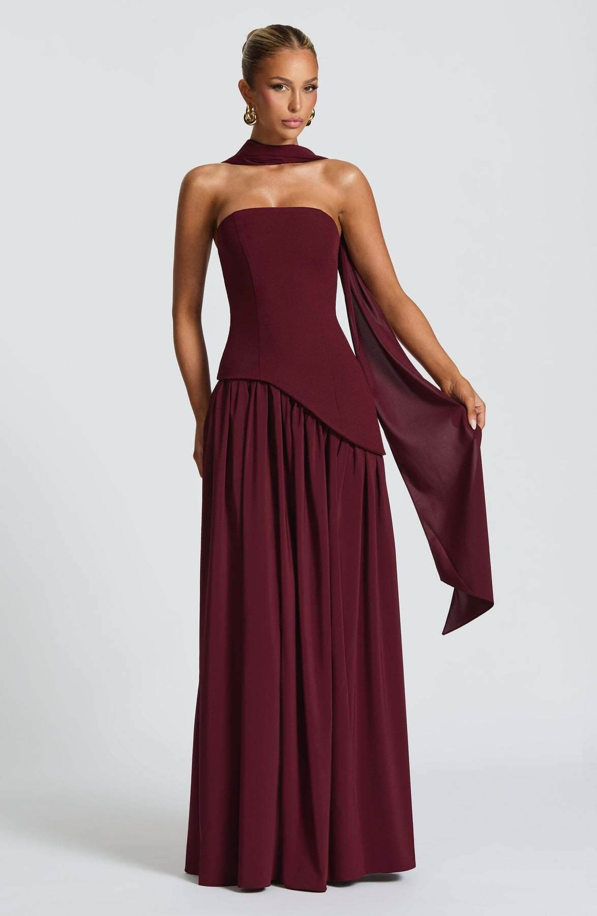 Plum Brown Maxi Dress with Scarf Neck