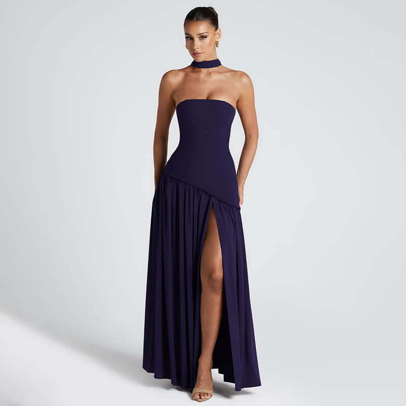Plum Brown Maxi Dress with Scarf Neck